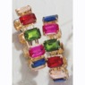 Goldtone Crystal Rectangle Hoops, , large