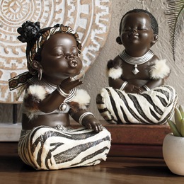 Set Of 2 Tribal Siblings Figurines, , large