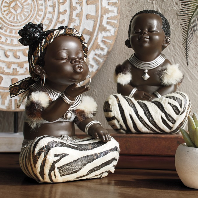 Set Of 2 Tribal Siblings Figurines, , large