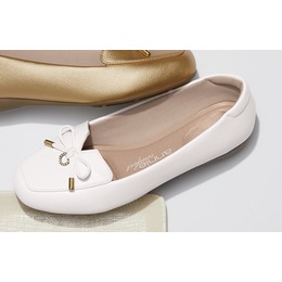 Andiamo Square-Toe Bow Flat, White, large