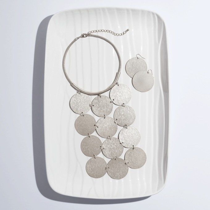 Round Grid Dangle Necklace and Earring Set, , large