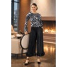 Circle Pleated Wide-Leg Women's Gaucho Pant with 3D Appliqu&eacute; Hem, , large