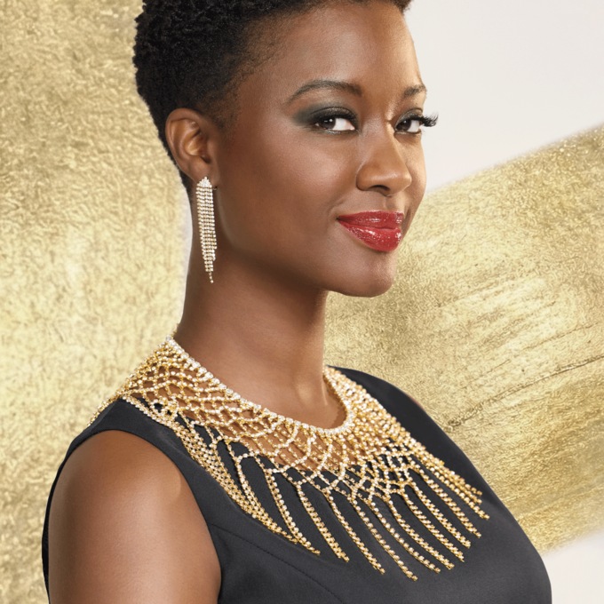 Crystal Open Weave/Fringe Necklace, Goldtone, large