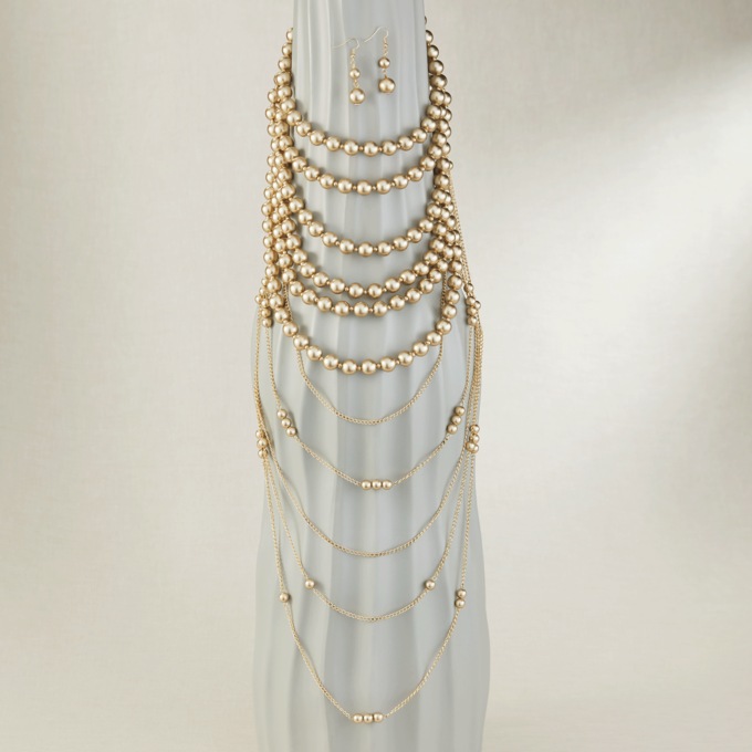 Multi-Strand Bead Necklace & Earring Set, , large