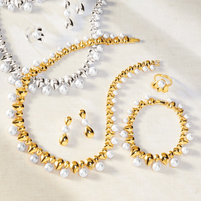 Faux-Pearl/Pear Jewelry Set , Goldtone, large