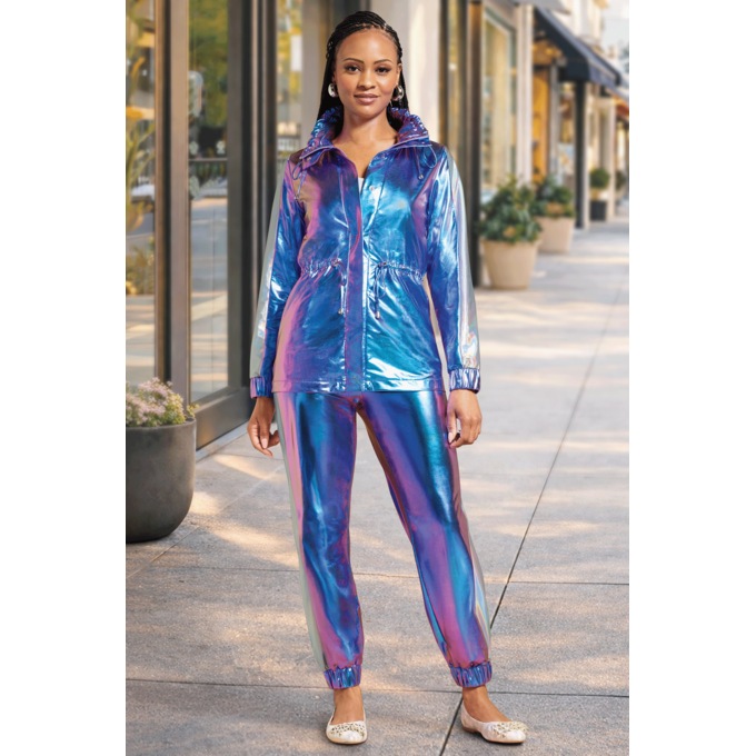 Nova Metallic Active Set with Contrast Striping and Drawstring Jacket, , large