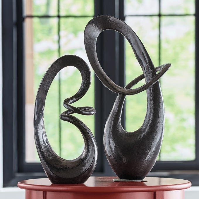 Set of 2 Abstract Swirl Sculptures, , large