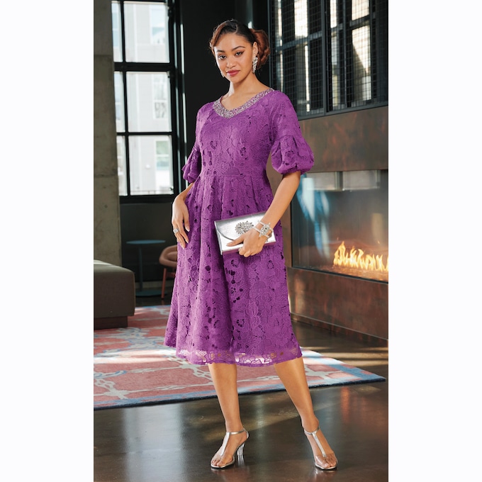 Renira Lace Fit-and-Flare Dress, , large
