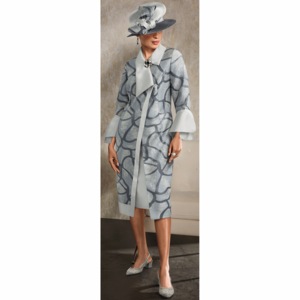 Audrina Jacquard Jacket Dress with Envelope Collar, Midi Sheath and Brooch, , large
