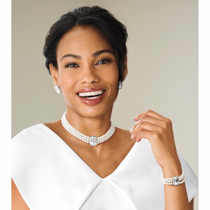 Faux-Pearl/Crystal Choker, Bracelet & Earring Set , , large