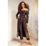 Inez Embroidered Pant Set for Women with One-Shoulder Jacket, , large