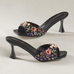 Azalea Wang Sharice Slide with Multicolored Rhinestones and 2.5" Heel, , large