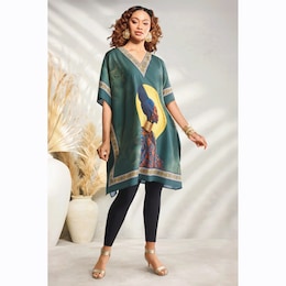 Alheri Women&rsquo;s Short Caftan with V-Neckline and Statement Graphic, , large