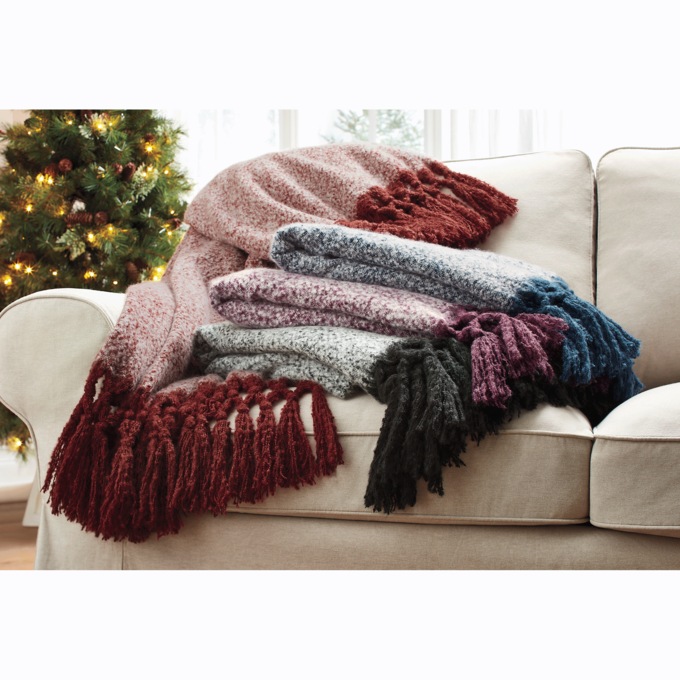 Bouclé Throw with Macrame Fringe, , large