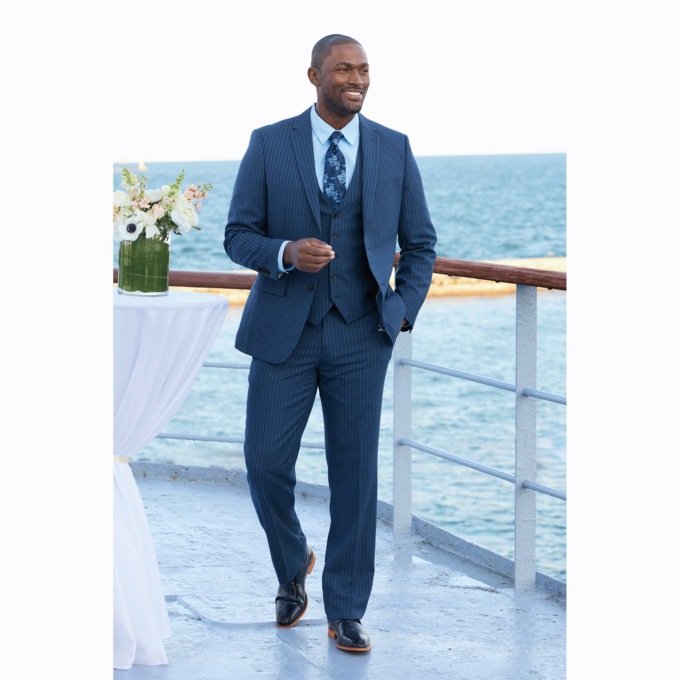 3-Piece Pinstripe Men&rsquo;s Suit with Jacket, Pants and Contrasting Vest, , large