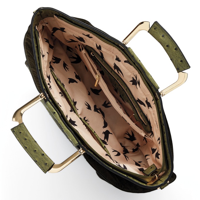 Croco-Fan Embossed Faux Leather Handbag &ndash; Fanned Design with Zip Closure, Inside Pockets & Removable Strap, Green, large