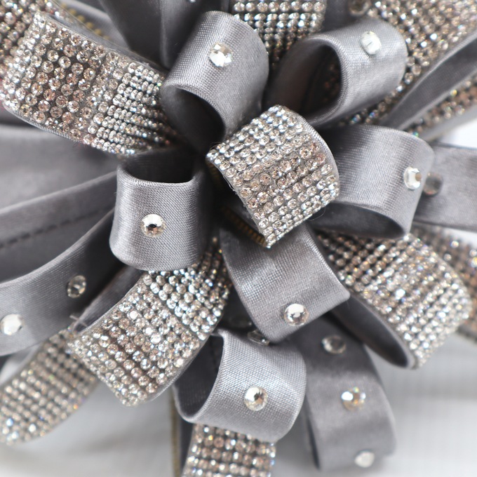 Embellished Satin Flower Turban, Silver, large
