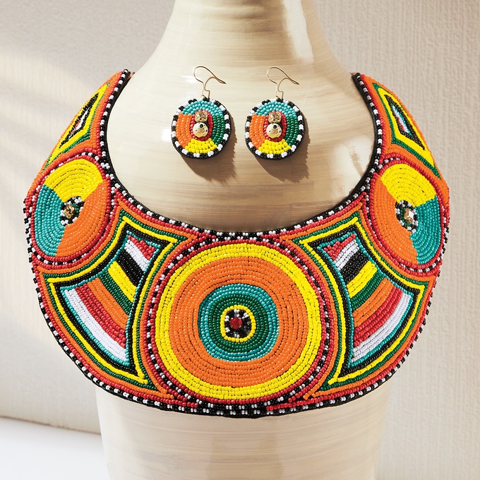 Seedbead Bib Necklace & Earring Set, , large