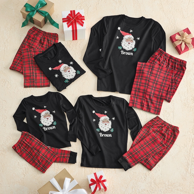 Men's Family Christmas Holiday PJ Set in Soft, Stretchy Jersey Knit, Red Santa, large