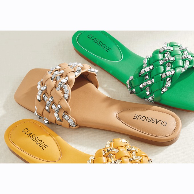 Classique Studded Woven Slide, , large