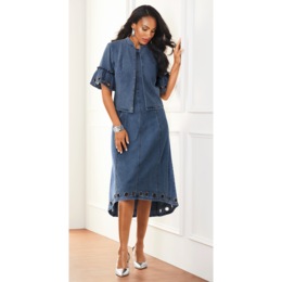 Ladoris Grommet Denim Jacket Dress, , large