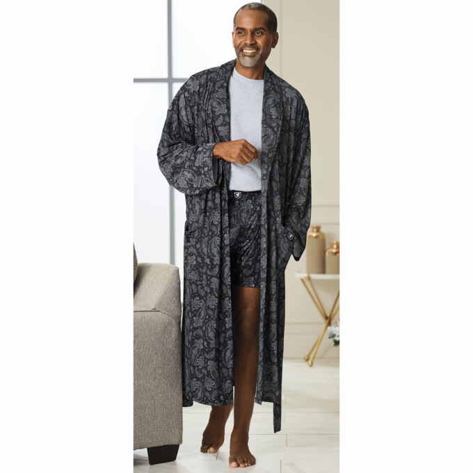 Stacy Adams Collar Knit Robe, Black Paisley, large