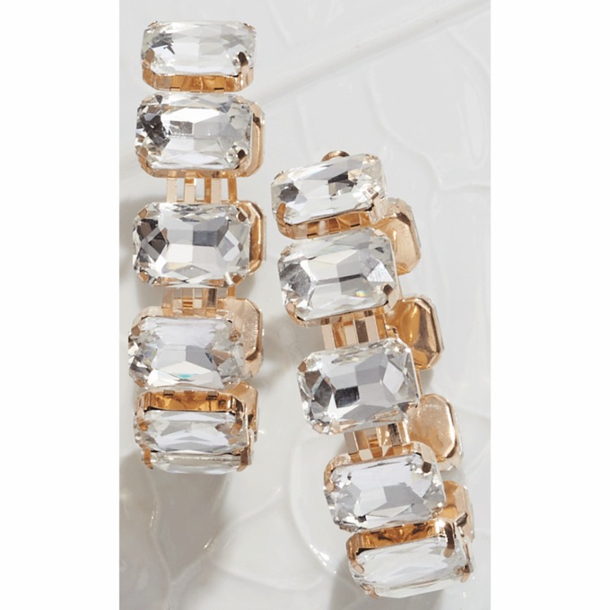 Goldtone Crystal Rectangle Hoops, , large