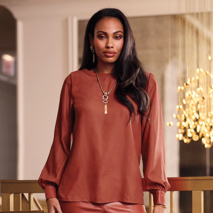 Kessie Faux-Leather Accent Top, , large