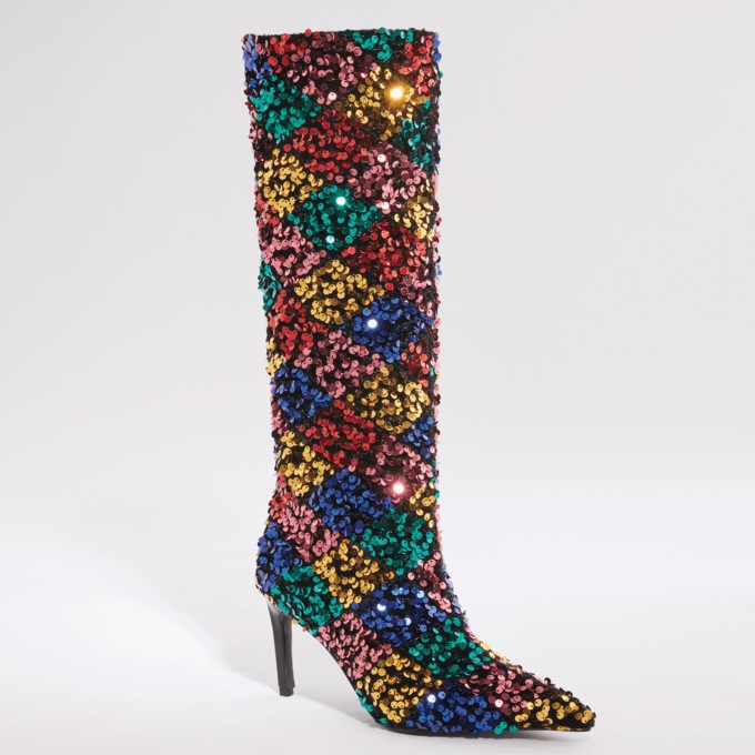 Azalea Wang Jimena Sequin Boot for Women with Checkered Pattern and 3” Heel, , large