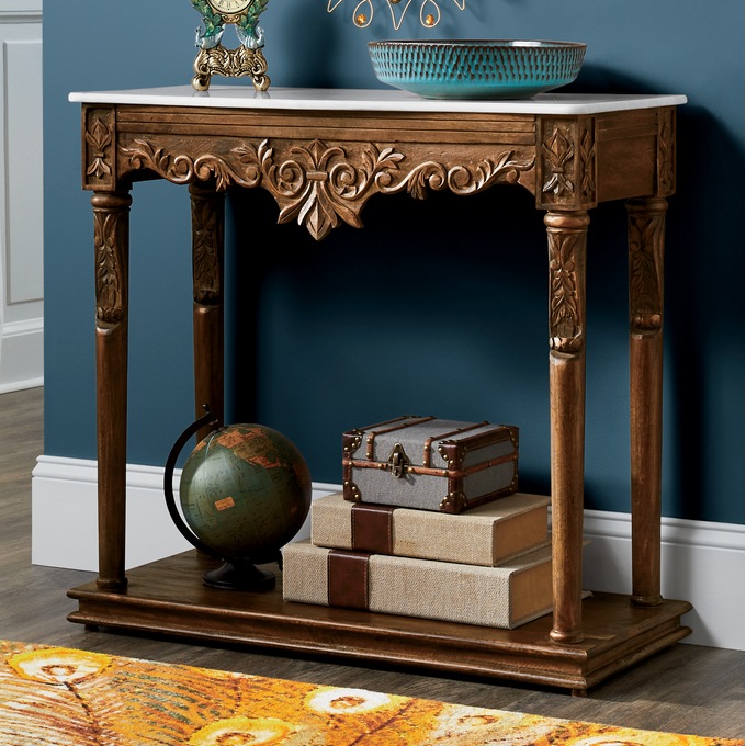 Carved Console Table with Marble, , large
