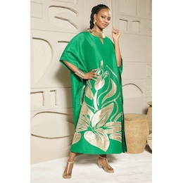 Mardea Long Embroidered Satin Appliqu&eacute; Caftan, , large