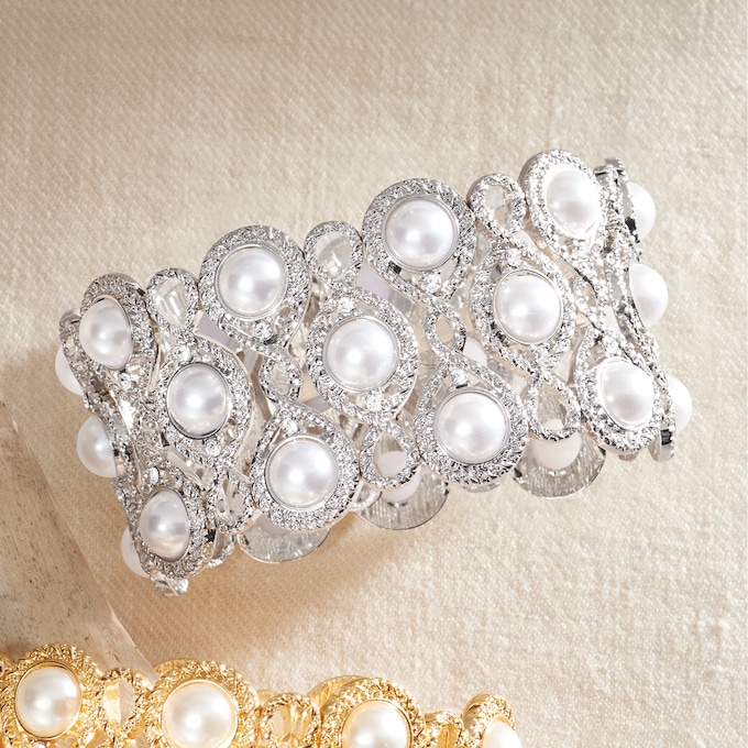 Faux-Pearl Pattern Stretch Bracelet, , large