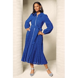 Debanhi Laser-Cut Eyelet Fit-and-Flare Pleated Maxi Dress, , large