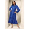 Debanhi Laser-Cut Eyelet Fit-and-Flare Pleated Maxi Dress, , large