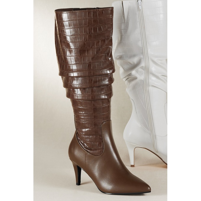 Croco-Print Slouchy Dress Boot with 3" Heel, , large