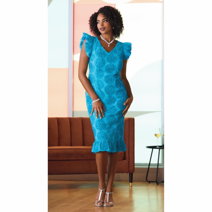 Aquanetta Allover Curly Sheath Dress, , large