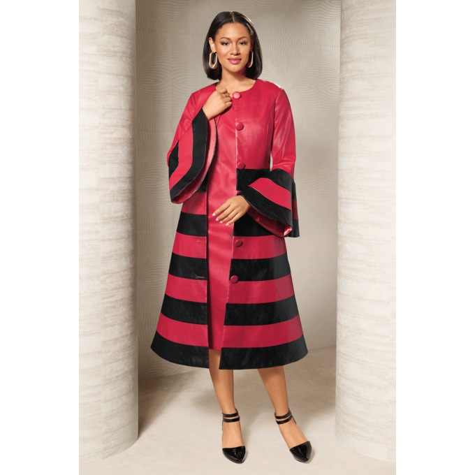 Shabrina 2-Piece Faux-Leather Jacket Dress with Bell Cuffs, , large
