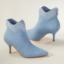 Scalloped Denim Rhinestone Bootie, , large