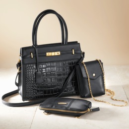 Tanina 3-Piece Faux-Croco Bag, , large