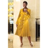 Claudine Women's Velvet Dress with Satin Pleats and Rhinestone Buttons, , large