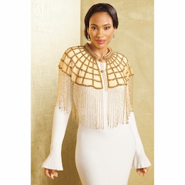 Beaded Cape with Fringe, , large