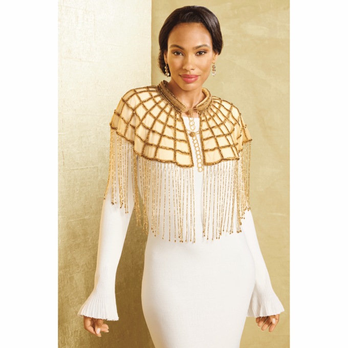 Beaded Cape with Fringe, , large