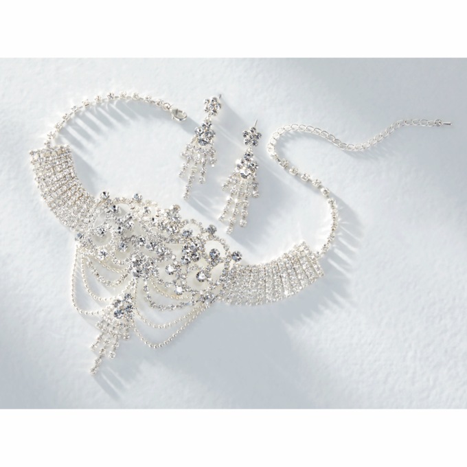 Crystal Vintage-Style Choker & Earring Set, , large