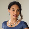 Faux Pearls with Colorful Crystal Pendants Necklace & Earring Set, , large