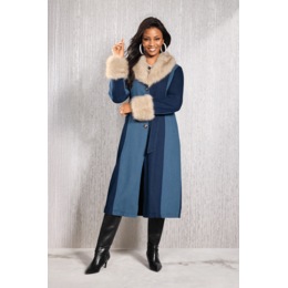 Livia Denim Trench with Removable Faux-Fur Collar and Cuffs, , large