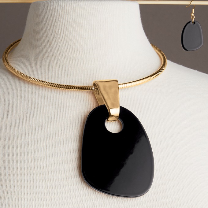 Spotted Reversible Pendant and Earring Set, , large
