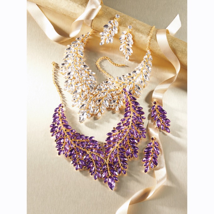 Crystal Marquise/Vines Goldtone Necklace & Earring Set, , large