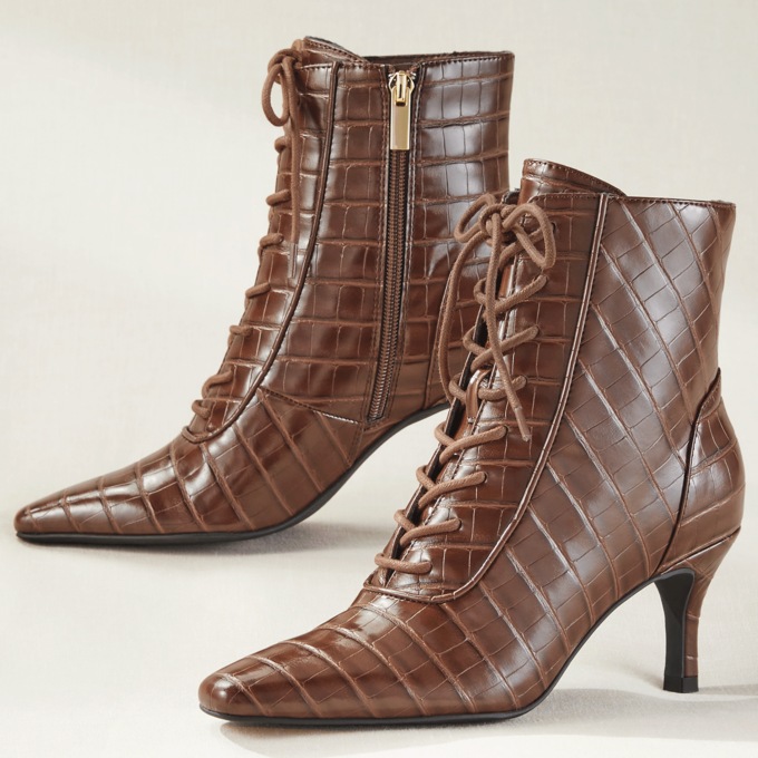 Croco Lace-Up Bootie, , large
