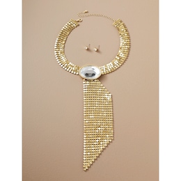 Crystal/Mesh Tie Necklace &amp; Earring Set, , large