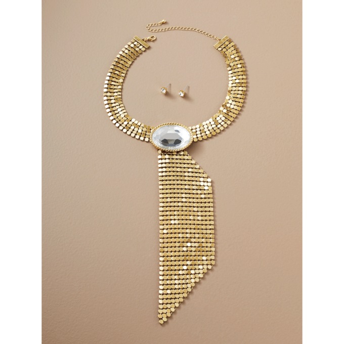 Crystal/Mesh Tie Necklace & Earring Set, , large
